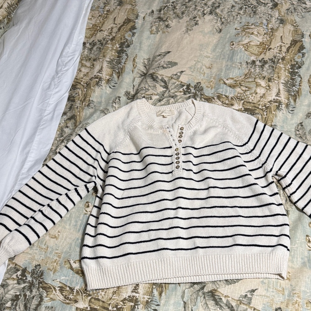 Sezane XL Cream and Black Striped Sweater Henley